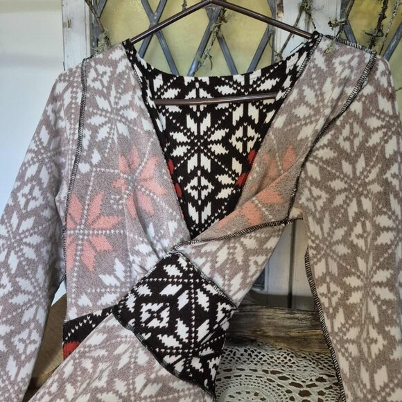 🍄 50% OFF - Scandinavian Floral Print Knit Midi Fitted Dress Cream Brown Orange - Picture 12 of 15